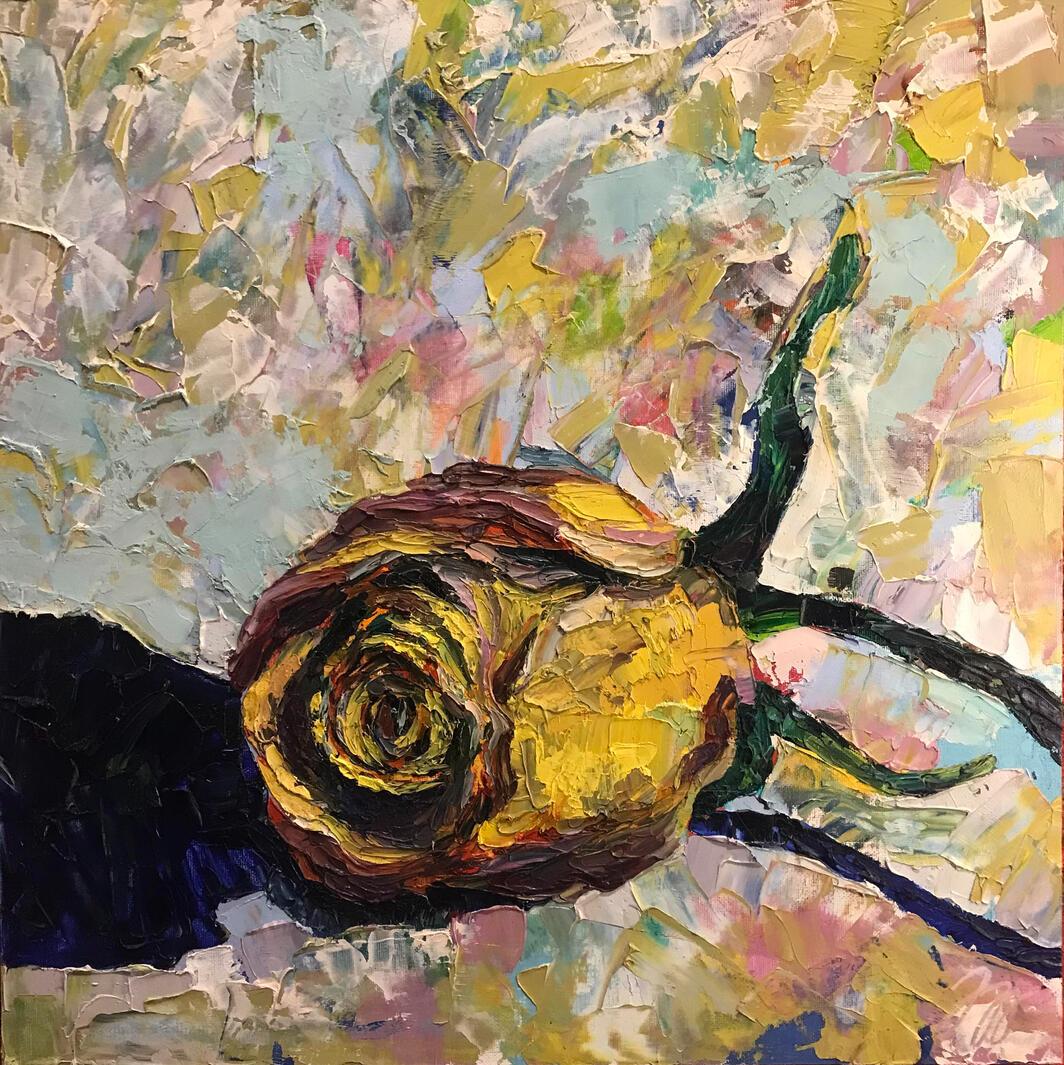 Růže, 40x40cm, olej na desce, 2021, 4 000,-kč